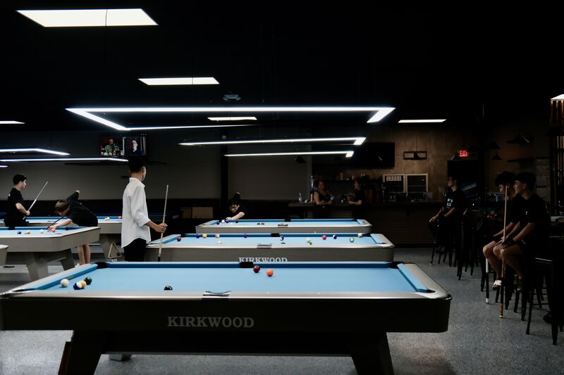 The main floor and bar under modern LED lighting